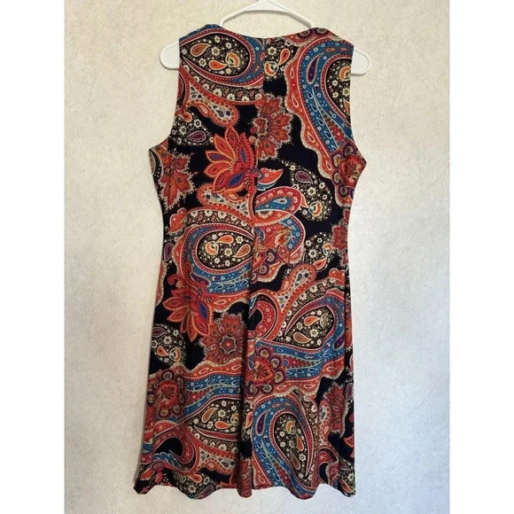 TOMMY HILFIGER Colorful Red Black Paisley Print Slinky Shift Dress Sz 10 Fairy - Picture 4 of 8